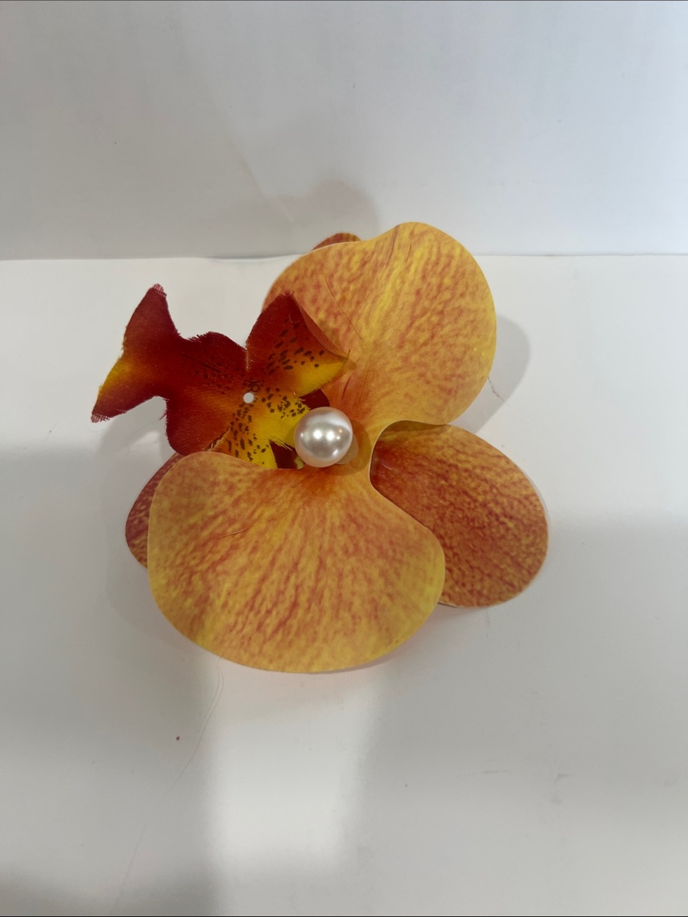 Pearl-Center Yellow-Orange Floral Hair Clip